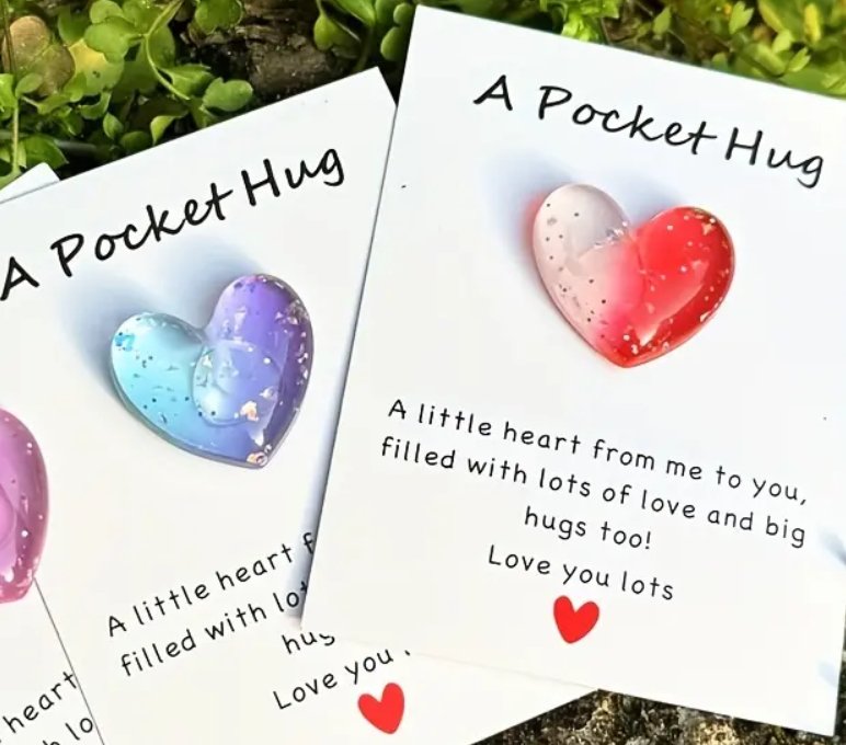 Adorable pocket hug keepsakes with heartfelt sentiments, perfect for adding to any 'Hug in a Box.'