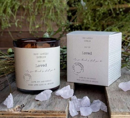 EAU SO Loved Candle with Rose Quartz Gemstones - Hug in a box.ie